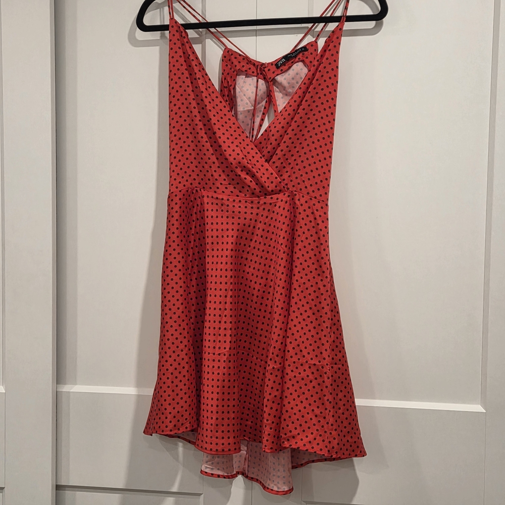 Red Polka Dot V-Neck Slip Dress